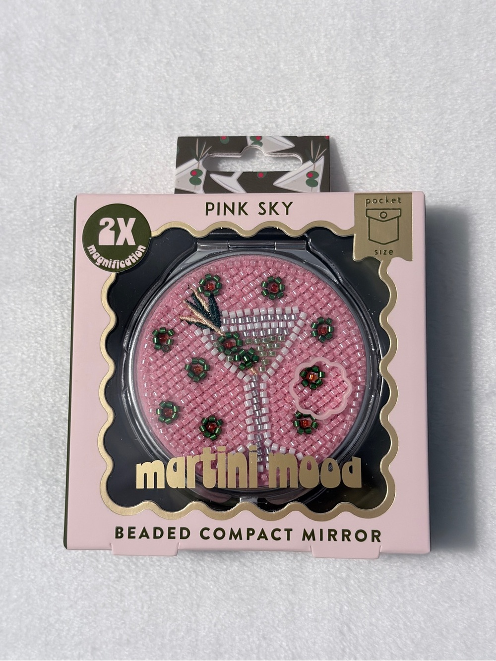 Pink Sky Martini Mood Beaded Compact Mirror - Pink